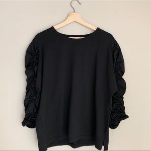 Anthropologie Mello Day Ruched Sleeve Black Top